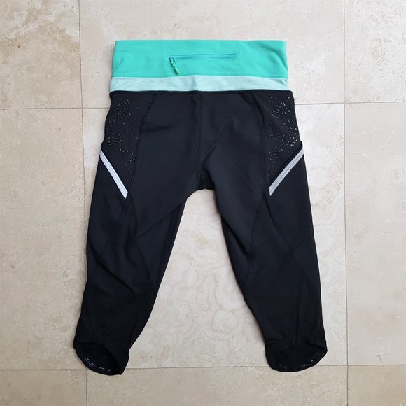 NWOT Lululemon Crop Leggings (Black/Aqua) - Picture 3 of 10